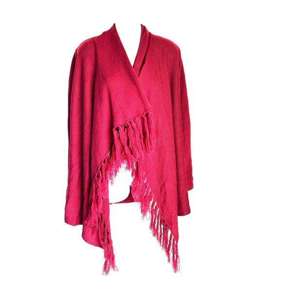 LONG FRINGED WOMEN Burgandy CARDIGAN SHAWL - Picture 1 of 8